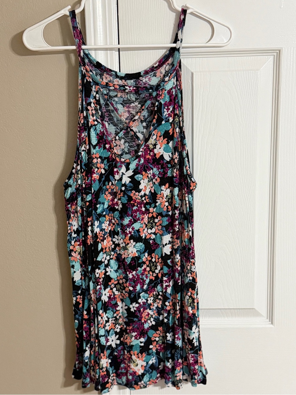 Floral Tank Top in Black and Teal